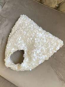 Bolso de mano brillante con lentejuelas, diseño plisado de moda, bolso de embrague elegante y minimalista para vestido de fiesta - Beis - Ver 4