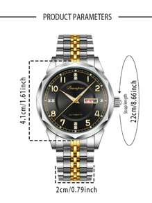 1 pieza Reloj mecánico de hombre, con diamantes, luminoso, de acero inoxidable, automático, con calendario y exhibición de día de la semana, regalo