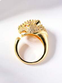 1Pc European And American Leopard Head Unique Design Open End Ring,Zirconia Decoration Cuff Accessory,Suitable For Both Men And Women,Suitable For Daily,Party,Valentine's Day Gift,Birthday Gift.