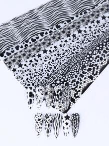 10 feuilles de feuilles de transfert d'art nail rétro noir avec des étoiles, des cœurs, des lignes et des vagues. Feuilles d'art pour ongles avec motifs étoilés, à carreaux et ondulés. Stickers de transfert pour la décoration d'ongles. Fournitures DIY