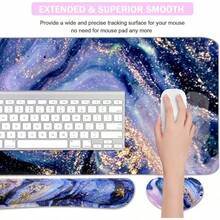 Large Mouse Pad Desk Dad, 4-In-1 Keyboard Wrist Rest Pad & Wrist Support Mouse Pad Set, Extended Desk Pad Waterproof Desk Home Office Study Game-Blue Marble - Purple Marble - View 4