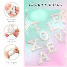 26 Pcs Self Adhesive Pearl Rhinestone Letter Patches A-Z Bling Rhinestone Letter Stickers Glitter Rhinestone Alphabet Appliques Initial Letter Sticker For DIY Clothes Bags Hats Phone Backpacks - White Diamond - View 2