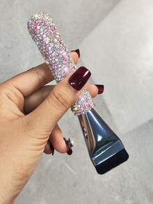 1pc Flat Head Pink Foundation Brush, High-End Rhinestone Decorated Liquid Foundation Makeup Brush, Lightweight & Portable, Suitable For Liquid Products, Fashionable Gift - Multicolor - View 7