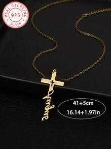 Un pezzo Collana personalizzata in argento 925 con croce placcata oro e nome in inglese, regalo personalizzato di compleanno o anniversario, stile bohémien vintage casual