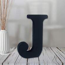 Local Delivery-- 4 Inch Black Wood Letters Unfinished Wood Letters For Halloween Decorative Standing Letters Slices Sign Board Decoration For Craft Home Party Projects (A) - J - View 1