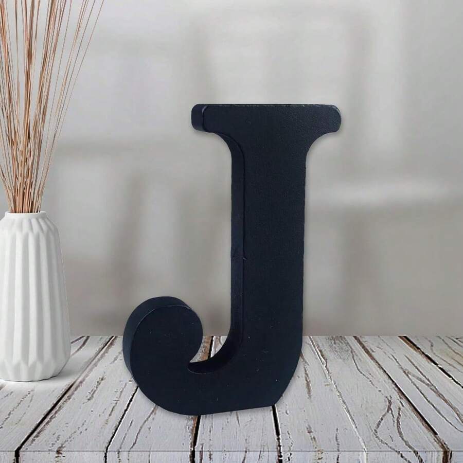 Local Delivery-- 4 Inch Black Wood Letters Unfinished Wood Letters For Halloween Decorative Standing Letters Slices Sign Board Decoration For Craft Home Party Projects (A) - J - View 1