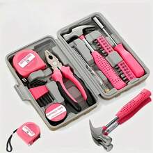 24 Piece Pink Household Tool Set For Home, Garage, Office And Student Accommodation Essential Home Improvement Crafts Band Kit Pink Household Tool Kit - Pink - View 7