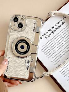1 件 3D 相机纹理手机壳，带手带，防摔保护套，适用于不同手机型号，INS 风格防水防震防刮 - 米色 - 查看 9
