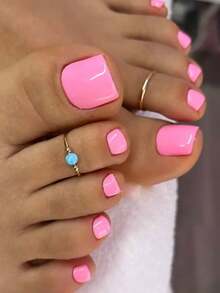 24 片粉色平头短方形按压式脚趾甲简约风格光泽全覆盖假脚趾甲适合女性和女孩让手指更迷人搭配日常服装美甲用品指甲 - 淺粉色 - 查看 4