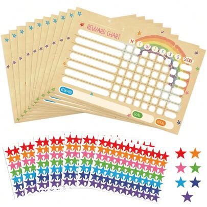 10 Reward Charts And 7 Sheets Star Stickers - Positive Motivation Star Chart For Chores + Good Behaviour At Home And Classroom
