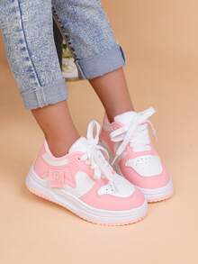 1 Pair Children's Comfortable, Lightweight, Soft-Sole, Shock-Absorbing Casual Running Shoes For Boys And Girls, Suitable For Spring And Autumn - Hồng - Xem 1