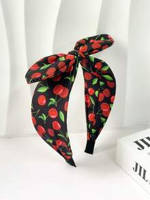 1pc/2pcs Summer Women Sweet Cute Fabric Cherry Print Rabbit Ear Wide Headband, High Crown Pressure Hair Accessories Headwrap Headdress, Suitable For Dresses, Beach Vacation, Daily Outfits, Elegant & Cute Design ,Hair Hoop Hairband For Women Head Accessories - Multicolor - View 9
