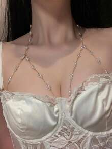 1件装女士性感珍珠胸链，身体链项链，全身锁骨链，性感链带露背饰品 - 彩色 - 查看 3