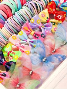 881 pezzi Set combo di elastici per capelli e fermagli per capelli a forma di farfalla, accessori decorativi per capelli elastici monouso, colori misti senza scatola regalo