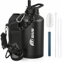 New-88 Insulated Water Bottle 64 Oz, Triple Wall Vacuum Stainls Steel(Cold For 48 Hrs),Le Proof & -,Half Gallon Water Bottle  Reflective Pad & Flip Straw For Sports & Travel, Black - Black 64 Ounc - View 1