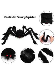1 Stück Behaarter Spinnen Halloween Dekoration - Erschreckende Riesige Spinnen Prop für Garten oder Party Deko - Realistisch schwarze pelzige Spinne mit langen Beinen - Halloween Innen- und Außendekoration - Verschiedenfarbig - Übersicht 4
