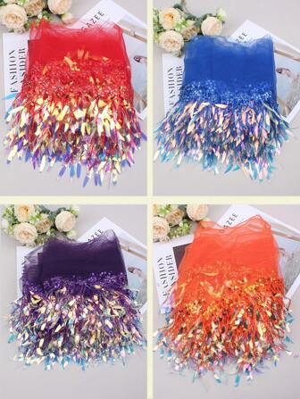 Nuevos flecos con lentejuelas multicolor, red de plátano y borlas, para decoración de disfraces DIY, atuendo de actuación en el escenario, accesorio para vestido de novia / Longitud: 3ft - 30ft / Ancho: 5.9in
