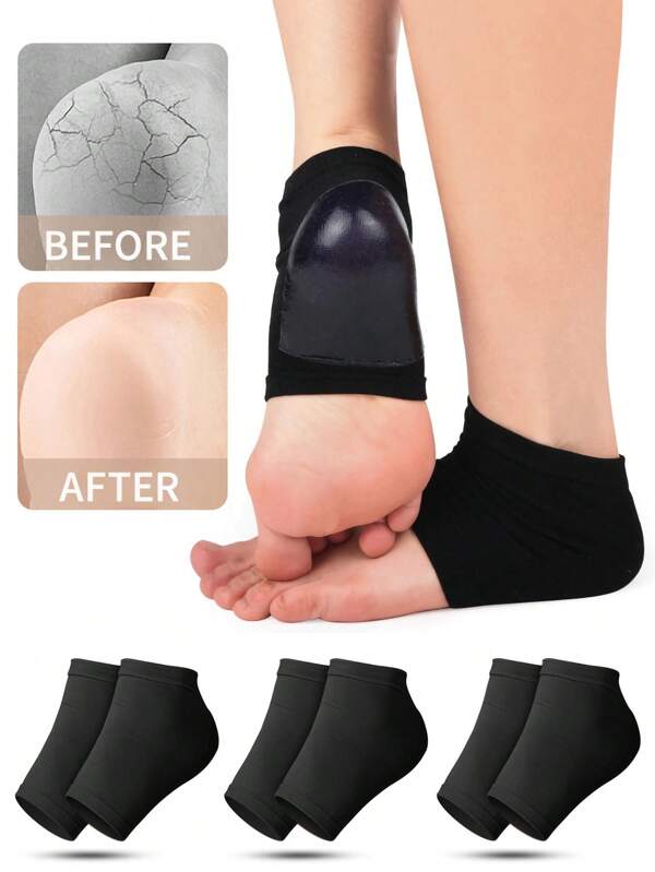 3 paires de chaussettes en gel de silicone noires hydratantes pour femmes et hommes, pour les talons secs et crevassés, adoucissement, réparation et soin exfoliant des talons