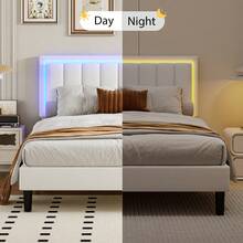 Twin /Full/ Queen/ King Size Bed Frame With LED Light, LED Upholstered Bed Frame With Headboard, No Box Spring Needed, Easy Assembly, White/ Pink/ Black, Twin /Full/ Queen/ King ( USB LED Strip) - White - View 6