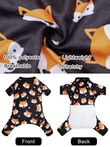 1/2 pièces Pyjama mignon à 4 pattes pour animaux de compagnie avec élément renard, vêtement de nuit chaud pour chat/chien - Noir - Voir 3