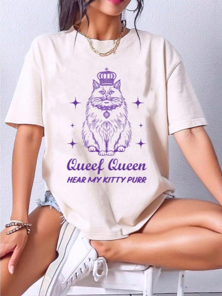 Queef Queen Fat Cat Adult Shirt, Unhinged Tee Inappropriate Dirty T Shirt Exchange, Bella Canvas Tee, Funny Adult Saying Raunchy Gag Gift - trắng - Xem 1