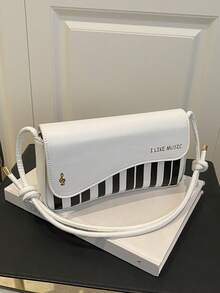 1 件时尚个性化钢琴键设计翻盖包女士单肩包斜挎包小方包时髦零钱包多功能轻便便携翻盖封口可调节肩带适用于日常通勤包适合旅行度假商务户外大学 - 白色 - 查看 10