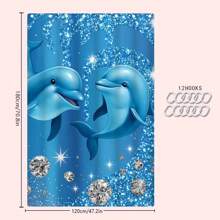 1/4 Stück Blauer Delfin & Strass Themen Badezimmer Set, beinhaltet Duschvorhang, Badematte, U-förmiger Toilettendeckel, wasserdicht, modernes und stilvolles Badezimmer Dekor, ohne Bohren, maschinenwaschbar Polyester Rückseite Für den Schulanfang