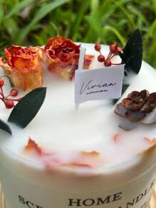 1pc Natural Floral Scented Candle, Made Of Soy Wax With Dried Flowers, Suitable For Bedroom, Room, Office Decor. Exquisite Fragrance Gift For Holidays, Parents, Friends (Random Label)