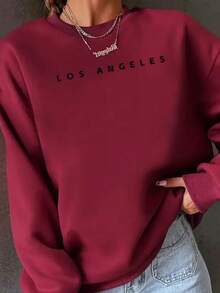 Women's Casual Crew Neck Sweatshirt - Los Angeles Print Casual Flannel Sweatshirt Comfortable For All Seasons - Màu Tím - Xem 2