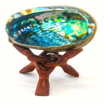 天然鲍鱼壳香座、鼠尾草和圣木香棒架、鼠尾草碗、鼠尾草香炉、香炉和香薰架套装，适用于焚香、家居清洁、冥想、贝壳工艺品、家居装饰