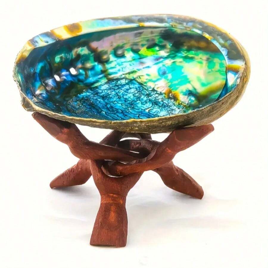 Natural Abalone Shell Incense Holder, Sage & Palo Santo Stick Holder, Sage Bowl, Sage Burner, Incense Burner & Aromatherapy Stand Set For Incense Burning, Home Cleansing, Meditation, Shell Crafts, Home Decor