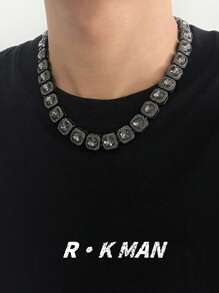 1pc Fashion Gun Shaped Alloy Square Pendant Necklace & Bracelet Jewelry Set For Men, Sophisticated Hiphop Accessories Suitable For Daily Wear