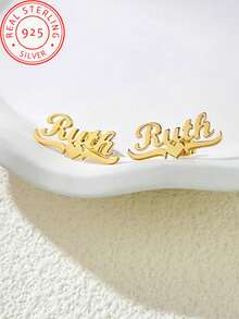 925 Silver Customized Fashion Earrings, Simple And Classic Design, Perfect For Daily Wear And Holiday, Birthday, Valentine's Day, Christmas, Mother's Day, Wedding Anniversary, Thanksgiving Day Gift Giving - Yellow Gold - View 2