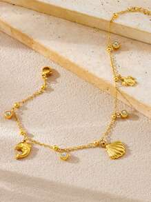 1 Fashionable And Versatile Daily Wear Gold-Plated Stainless Steel Chain, Scallop Turtle Dolphin Pendant, Foot Accessory, Ankle Chain