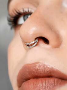 1 Piece Of Hypoallergenic Stainless Steel 316L Double-Layer Beveled Nose Ring, Inlaid With 5A Grade Zirconia Nose Ring, Gold And Silver, Easy To Wear, Very Suitable For Multiple Body Parts Such As Ear Screen Earrings, Nasal Septum Rings, Nose Rings, Etc.