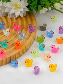 10/20 只发光迷你树脂鸭子，小鸭子在黑暗中发光小型塑料微型鸭子模型，适用于 DIY 仙女花园、玻璃容器、盆栽植物装饰、微景观工艺、花园装饰、汽车内饰配件、海洋寻宝主题派对、完美的生日礼物（颜色随机） - 彩色 - 查看 6
