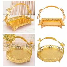 1pc Elegant Metal Fruit & Snack Basket Versatile Vintage Style Serving Tray With Handle Durable Rectangular Platter For Kitchen Living Room And Hotel Decor Coffee Serving Tray For Ramadan & Eid Al-Fitr Festival Party Entertaining Decorations - Multicolor - View 13