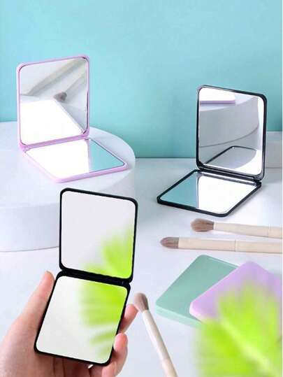 1pc Summer Travel Makeup Mirror, Minimalist Design Makeup Mirror, Portable Handheld Folding Mirror, Suitable For School, Dorm, Travel, Business Trip, Makeup Room, Birthday Gift, Holiday Gift For Women, Friends, Family