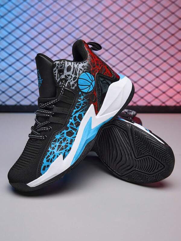 High-Top Casual Sports Shoes For Children, Anti-Slip And Wear-Resistant Basketball Shoes For Teenagers, And Comfortable Shock-Absorbing Sports Shoes For Boys