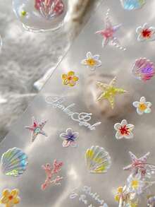 限量版夏季 3D 贝壳和海星美甲贴纸 - 和服搭配海滩度假 DIY 自粘式日本节日 - 彩色 - 查看 5