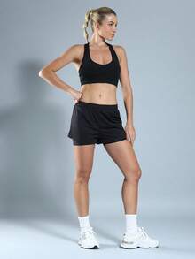 WOMEN'S DOUBLE FITNESS SHORTS IDEAL FOR RUNNING AND THE GYM - Black - View 6