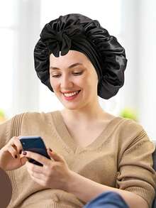 缎面丝质帽，带可调节系带 - 轻盈护发帽，整晚舒适，护发和沐浴 - 适合男女返校