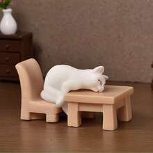 1:12 Dollhouse Furniture Model Miniature Creative Micro Landscape Cartoon Cute Simulation Small Cat Animal Figurine Decor Accessories Tabletop Ornament DIY Miniature Kit Birthday Gift, Dollhouse Decoration Accessories, Mini Resin Cat, Table, Chair - Multicolor - View 4