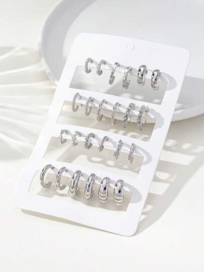 24pcs/Set Minimalist Crystal Stud Hoop Earrings, Fashion Jewelry Set For Women, Casual, Date, Holiday, Gift For Couples