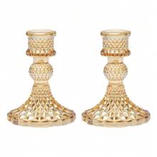 Set de 4/6 piezas de Elegantes Portavelas de Vidrio - Diseño de cristal transparente, adecuado para velas cilíndricas y cónicas, ideal para decoración del hogar, sala de estar, bodas y ocasiones especiales, arreglo romántico de velas