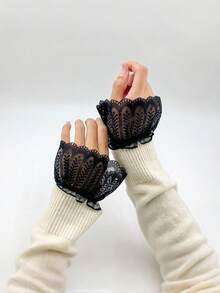 1 Pair Lace Hollow-Out Sleeves, Suitable For Formal Events, Weddings, And Daily Wear - Black - View 9