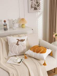 1pc/3pcs Set Pumpkin Pattern Plush Pillow Cover, Velvet Embroidered Cushion Cover, Daily Home Bedroom Headboard Sofa Car Outdoor Garden Household Decorative Pillowcase, Seasonless, Without Insert, 45*45cm