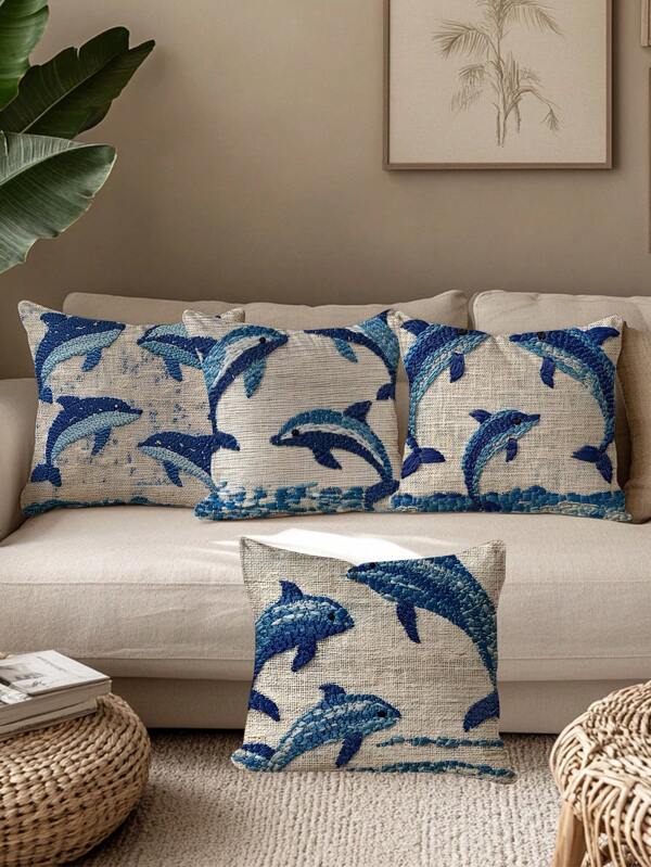 4 Fundas de almohada/cojín decorativas con tema oceánico, removibles y lavables, versátiles y modernas para sala de estar, habitación, sofá, ropa de cama
