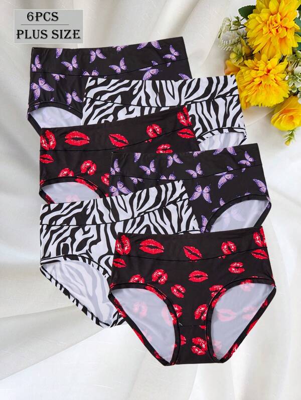 6pcs/Pack Plus Size Comfortable Mid-Rise Triangle Panties