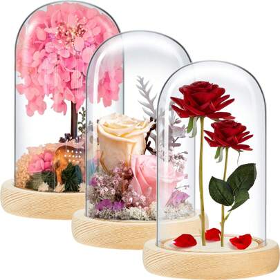 1pc Glass Cover, Preserved Flower, Doll Display, Glass Display Dome With Soft Wood Bottom, Mason Jar Dome, Vase Display Box, Transparent Dome-Shaped Jar Display Box, For Crafts, Plants, Lights, Succulents, Trophies, Pocket Watches Desktop Centerpiece Decor, Home Christmas Party Gift Decoration